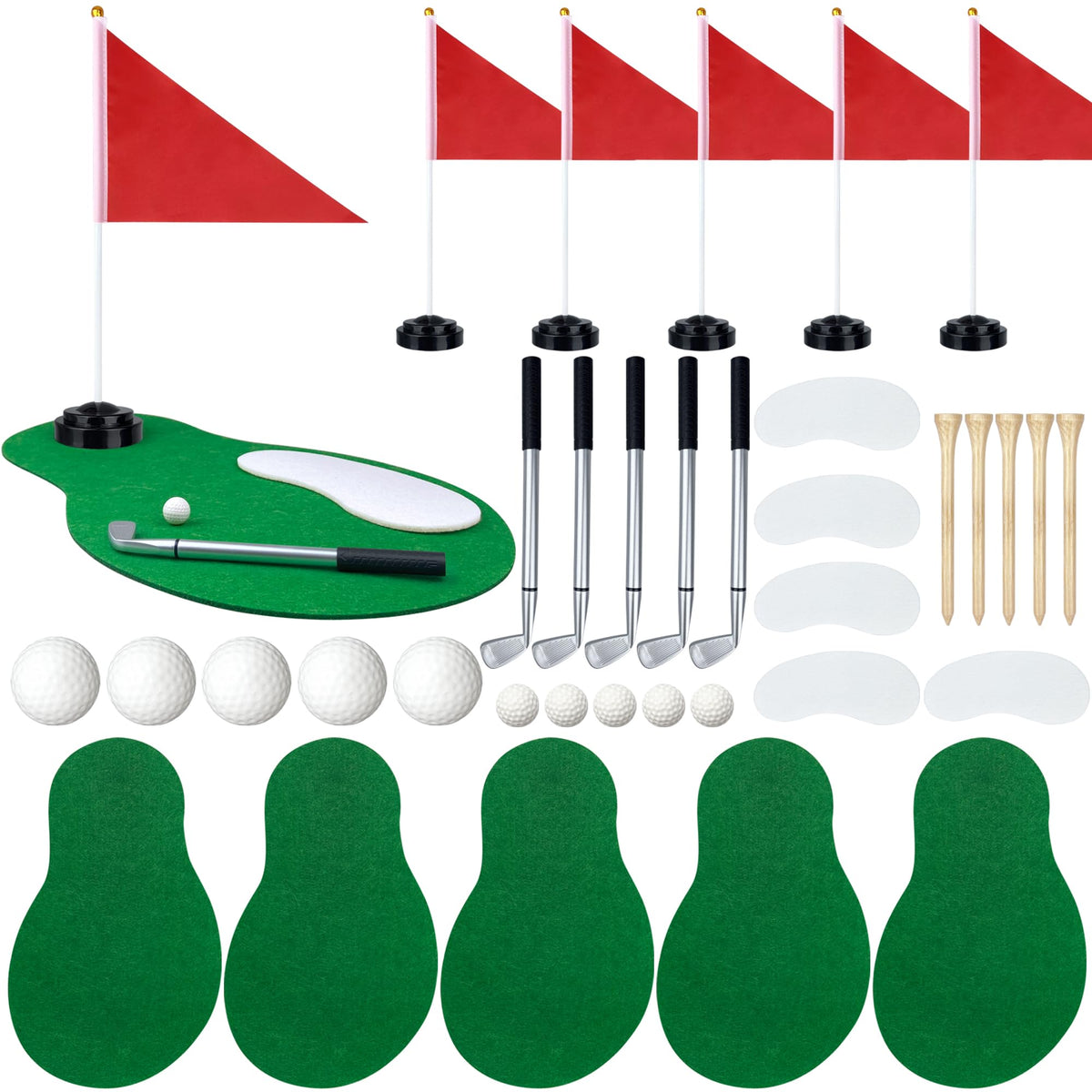 5 Sets 40 PCS Golf Centerpieces Table Decorations with Green Mats Ball Red Flag Plastic Flag Stand for Sport Themed Birthday Party Decor