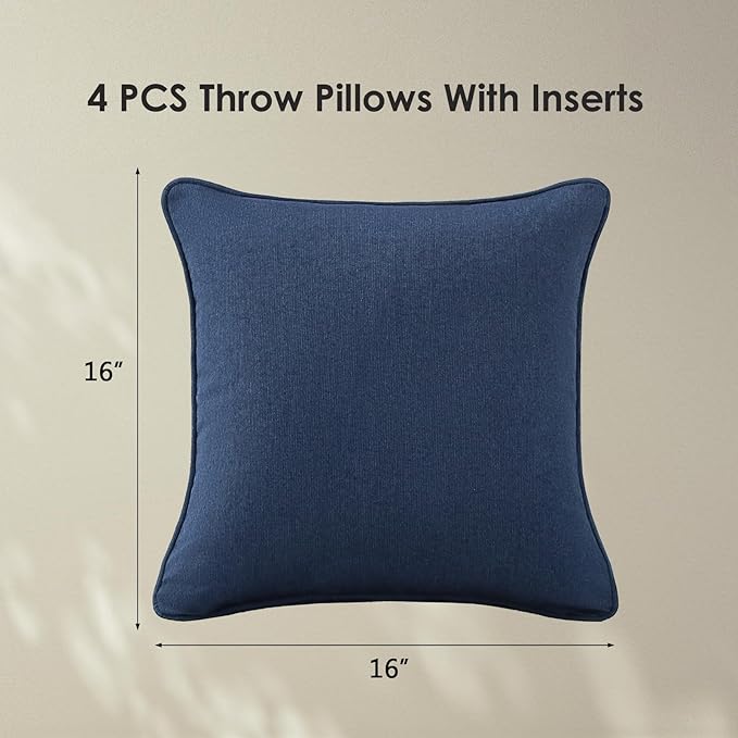 Sunbrella Decorative Outdoor Water Repellent Throw Pillows with Inserts, Set of 4, 16" x16" Pillows for Patio, Backyard, Bed, Couch, and Patio Furniture, Specrtum Indigo