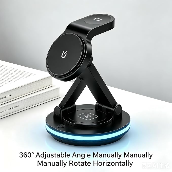 4-in-1 Foldable &amp rotatable Wireless Charging Station with 15W Fast Charging. Compatible with iPhone 12-17 Apple Watch and AirPods Series.
