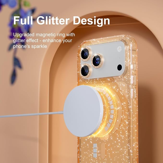 Choiche for iPhone 15 Pro Max Case Compatible with MagSafe Glitter Black | Women Girly Cute Glitter Sparkly Magnetic Phone Case with Diamond Camera Lens Protectors Military-Grade Drop Protection 6.7