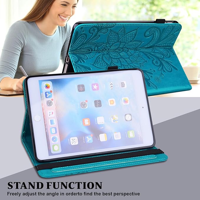 Case for Samsung Galaxy Tab A11+/A11 Plus /A9+/A9 Plus 2025/2023 5G 11 Inch Embossed Lace PU Leather Stand Cover with Elastic Band Card Slots Pen Holder &amp Multi-Angle Viewing - Blue