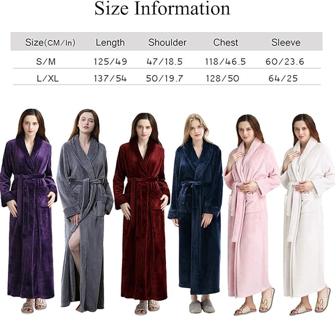 Hellomamma Long Bath Robe for Womens Plush Soft Fleece Bathrobes Nightgown Ladies Pajamas Sleepwear Housecoat