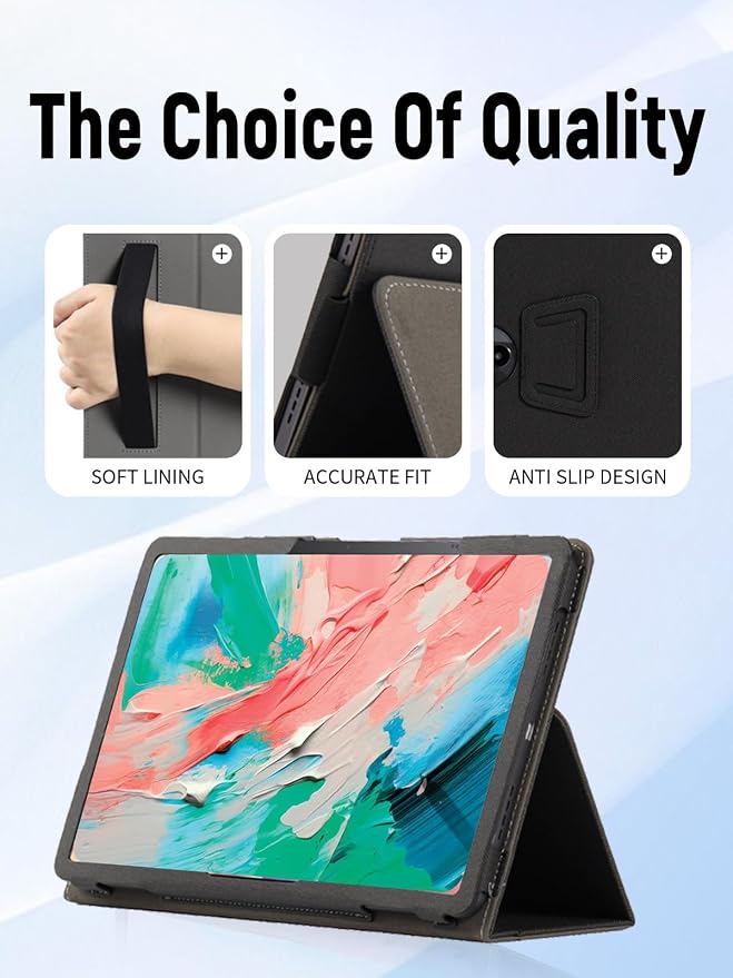 11 Case for TCL NXTPAPER 11 Gen 2 Tablet 9465X (Black) | PU Leather Folding Cover with Pen Holder and Wrist Strap Business Travel Portable