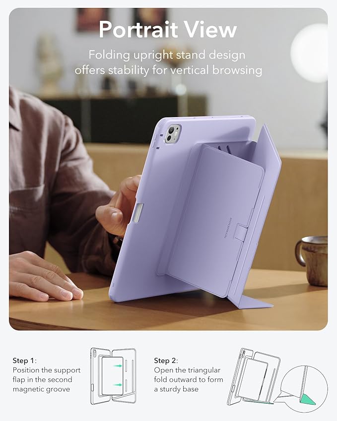 ESR for iPad Pro 13 Inch Case (M5/M4) 2025/2024, Vertical Stand Cover, Multi Stand Angles, Ultra-Stable Case with Pencil Holder, Flip Series, Purple