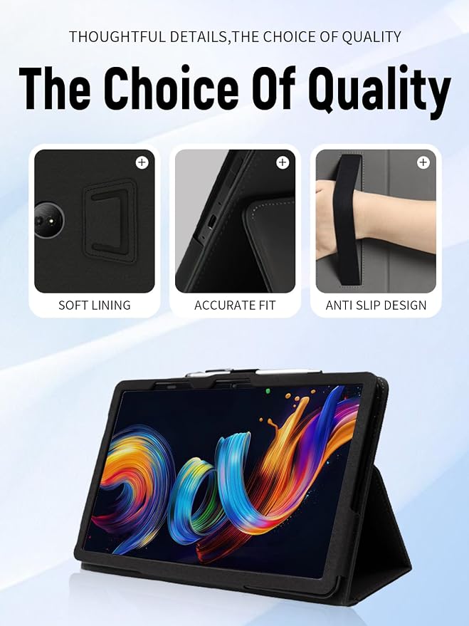 11.5 Case for TCL NXTPAPER 11 Plus Android Tablet (Model 9469X) (Black) | PU Leather Folding Cover with Pen Holder and Wrist Strap Business Travel Portable