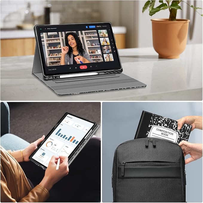 Fintie Portfolio Case for Samsung Galaxy Tab S10 FE Plus 13.1'' 2025 Black | Model (SM-X620/X626) Multiple Angles Business Cover with Pocket Built-in S Pen Holder