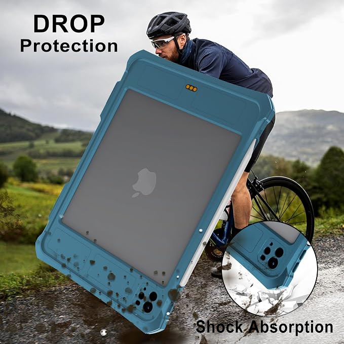 10.2 Waterproof Case Compatible with iPad 9th 8th 7th Generation 2021/2020/2019 Built-in Screen Protector with Strap Stand Pencil Holder Full Body Heavy Duty Protective Shockproof