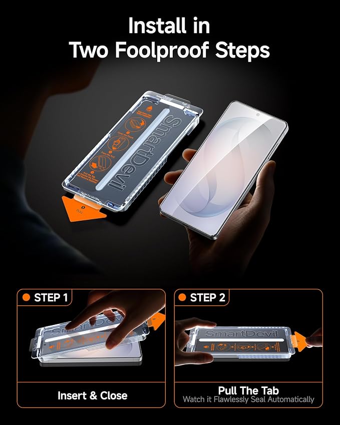 SMARTDEVIL [3 Pack for Samsung Galaxy S24 Screen Protector Finger Print Reader Compatible Fast &amp Easy Installation Clear 9H Tempered Glass Film Alignment Frame [Dust-Free &amp Bubble-Free]