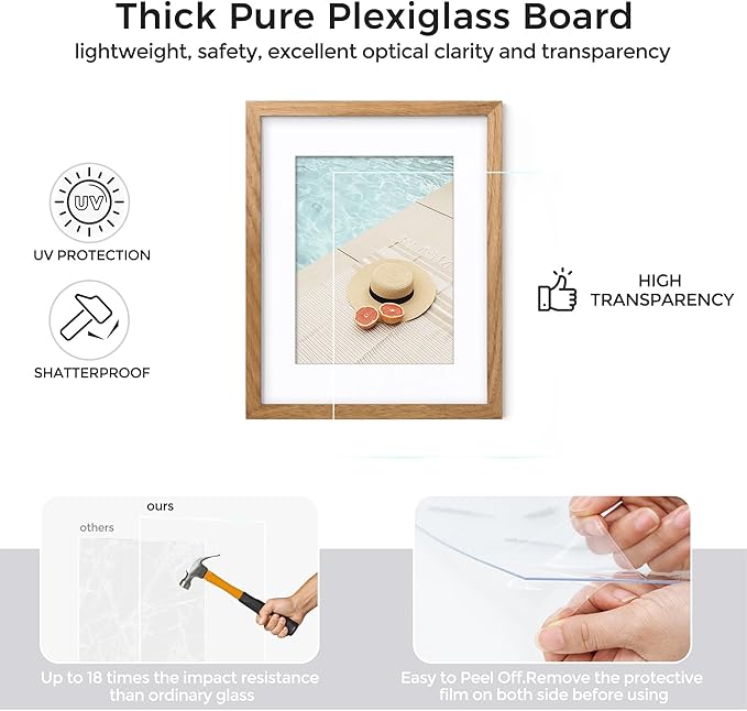 Axeman Diploma Frame For 8.5x11 Certificate Document | Solid Oak Wood 8.5 By 11 Picture With Mat For 6x8 | 8 1/2 x 11 Certificate Frame | Plexiglass And Hanging Hardware Included | Natural