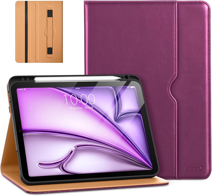 DTTO for iPad Air 11-inch Case M4/M3/M2 (2026/2025/2024) iPad Air 5th / 4th Generation (2022/2020) Premium Leather Business Folio Stand Cover with Pencil Holder - Auto Sleep/Wake Brown