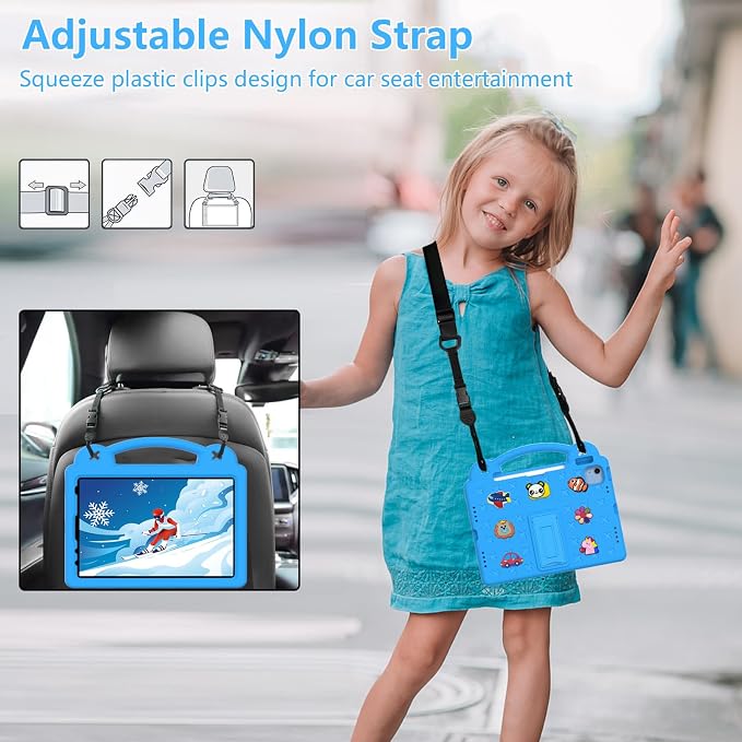 YRH Kids Case for iPad A18 (2026) Gen 12 / for iPad A16 (2025) with Strap Handle Stand EVA Shockproof Cover for iPad 12th Generation 11'' Blue