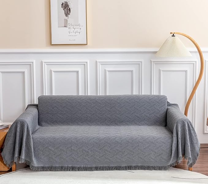 Deep Dream Sofa Cover, Sectional Couch Covers, Couch Covers for 3 Cushion Couch, Couch Cover for Dogs, Geometrical Jacquard Fabric Sofa Cover (Large, 71" x 102", Dark Grey)