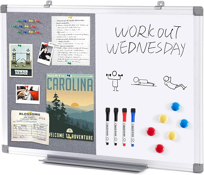 S SWANCROWN 2 in 1 Combo Board Magnetic Whiteboard & Felt Board,Dry Erase Board Bulletin Board Vision Board for Wall,Home,School,Office,24x18inches