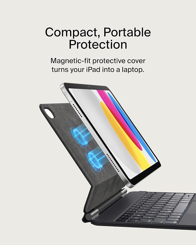 Belkin iPad (A16) 11th / 10th Gen Keyboard Case w/Magnetic Stand Backlit Bluetooth Keyboard Multi-Gesture Controls Magnetic Apple Pencil Storage Compatibility &amp Multimedia Keys - Black