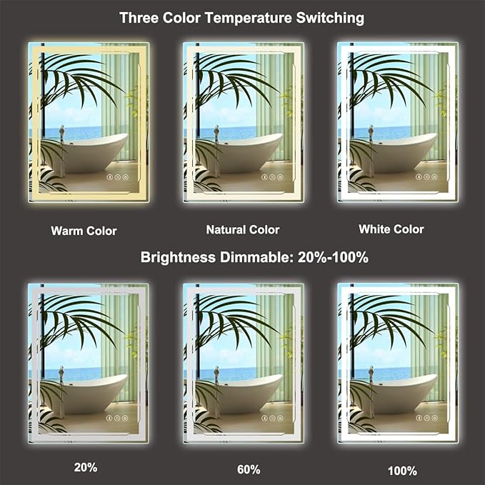 24''X32'' LED Bathroom Mirror with Lights, Built-in Bluetooth Speaker, Anti-Fog Dimmable 3 Lights Setting Backlit + Front Lit, Lighted Vanity Makeup Wall Mirrors, Shatter-Proof IP65 Waterproof