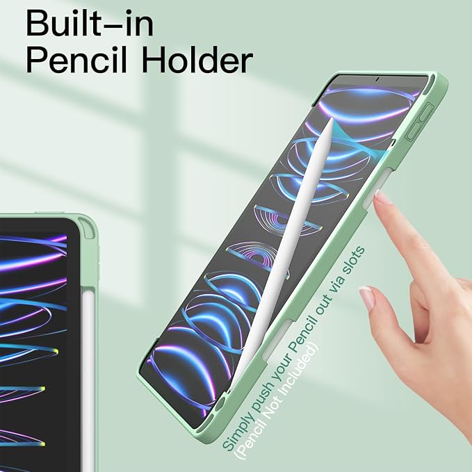 JETech Case Cover for iPad Pro 11 4/3/2/1 Black | For 2022/2021/2020/2018 Model Clear Back Pencil Holder Slim Shockproof Tri-Fold Stand Auto Wake/Sleep