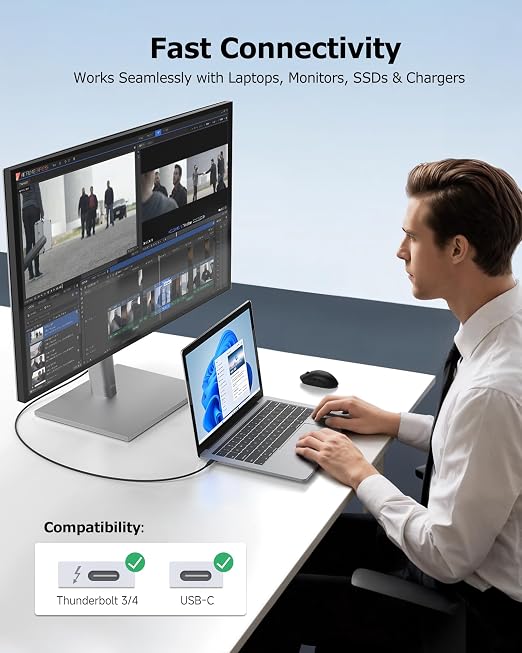 Cable Matters 40Gbps USB4 Cable 1ft Black | [8K@60Hz / 4K@240Hz Video 240W Charging 40Gbps Data] USB 4 Cable Compatible with Thunderbolt 4 MacBook XPS Surface Pro