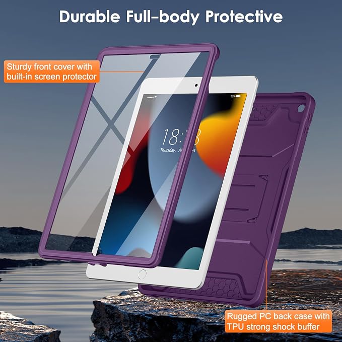 DTTO Case for for iPad 9th/8th/7th Generation 10.2-inch Black | Durable Shockproof Protective Cover Built-in Screen Protector &amp Kickstand Corner Protection