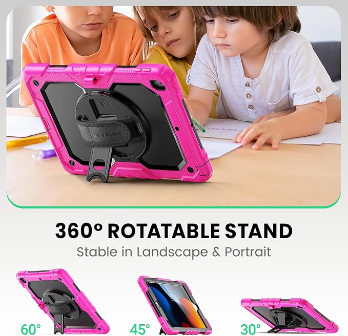 SEYMAC for iPad 9th/8th/7th Generation Case 10.2 2021-2019 Full-Body Shockproof Protective Case with Screen Protector Rotating Stand/Handle/Shoulder Strap for iPad 10.2 Blue/Black