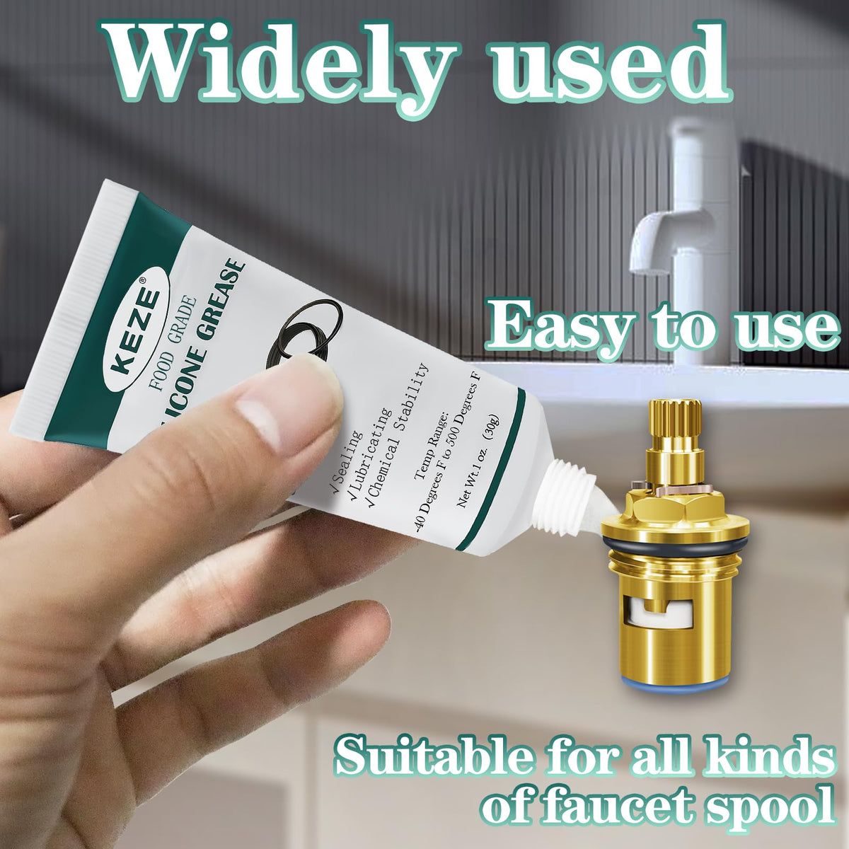 KEZE Waterproof Food Grade Silicone Lubricant Plumbers Grease for Valve Sealant Faucet Pool Lube O Rings Filter 1 oz 1-Pack