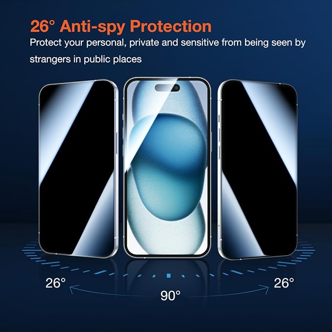 KUZOOM 2Pack Privacy 9H+ Tempered Glass Screen Protector for iPhone 13 | 9H+ Tempered Glass 100% Fingerprint Unlock Automatic Dust Removal Anti-Scratch Protection