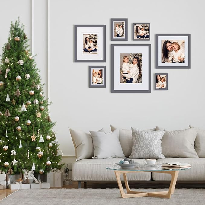 Egofine 4x6 Picture Frame Made of Solid Wood with Plexiglass, Display Pictures 3.5x5 with Mat or 4x6 Without Mat for Tabletop and Wall Mounting, Dark Grey