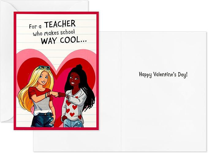 Hallmark Barbie Valentines Day Cards and Mailbox for Kids School Classroom Exchange (1 Box, 32 Valentine Cards, 1 Teacher Card)