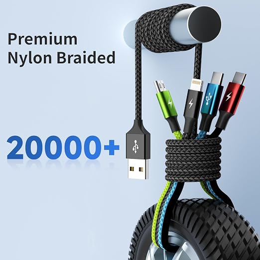 4 in 1 Multi Charging Cable 2 Pack 6FT Charging Cords for Devices | Nylon Braided USB C Car Charger Cable with Dual USB-C IP &amp Micro Ports Long Travel Charging Cord for Cars