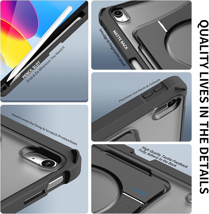 Case for iPad Air 11-inch (M4 2026/ M3 2025/ M2 2024) &amp 10.9-inch (5th/ 4th Gen) 2022/2020Dual Metal Foldable Stand Any Angle Support with Pencil Holder (Black)