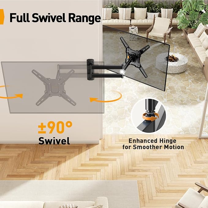 Perlegear Long Arm TV Wall Mount for 26-65 inch TVs up to 100 lbs, Corner TV Mount Bracket with 31.65” Extension, Swivel, Tilt Articulating Arms, Max VESA 400x400mm, Full Motion Wall Mount PGMF25B