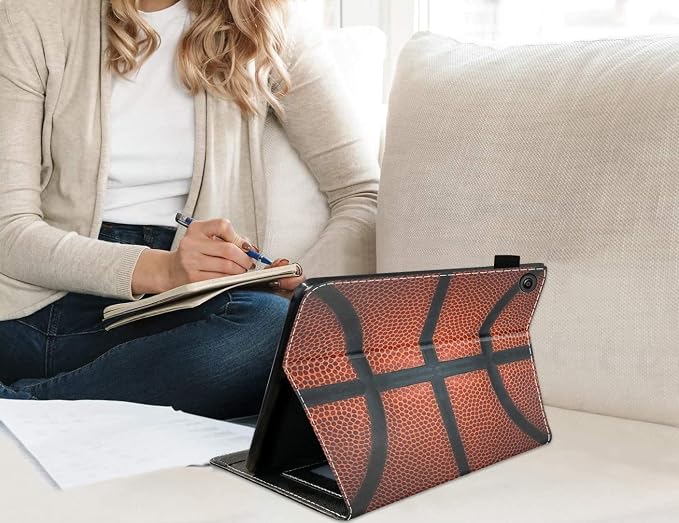 Case for Kindle Fire HD 10 Tablet 10.1 (9th/7th Generation 2019/2017 Release) - Slim PU Leather Stand Flip Cover with Card Slot &amp Pencil Holder Basketball Surface