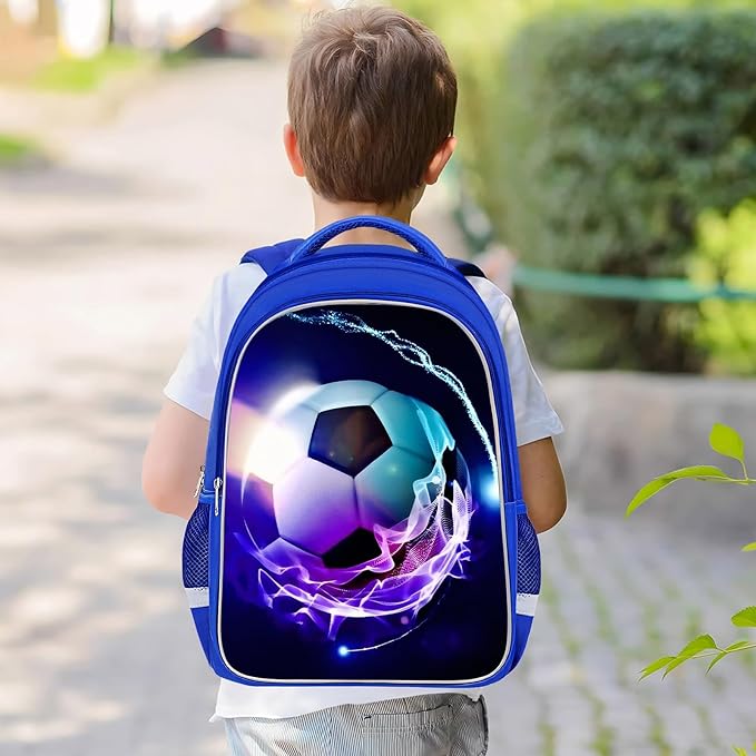 School Backpack for Boys - Soccer Boys Backpack for Kids Children Teens Elementary Middle School - Students Bag for Ages 6-18,17″Bookbag Multifunctional Large Capacity