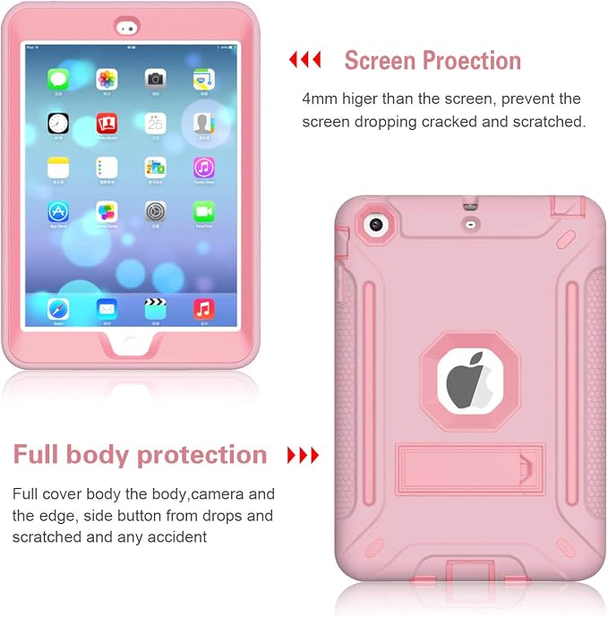 MAKEIT CASE iPad Mini Heavy Duty Hybrid Shockproof Protective Case - Full-Body Rugged Silicone and PC Hard Case With Kickstand for iPad Mini 1/2/3