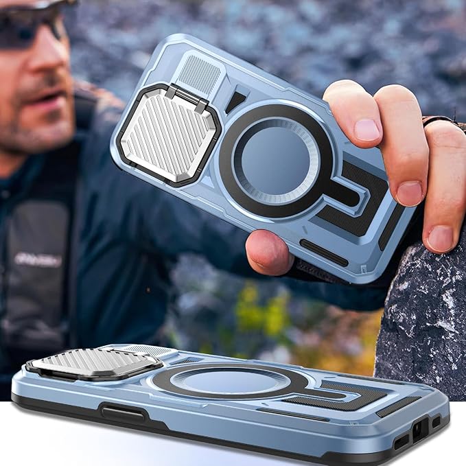 Camera Stand Case for iPhone 12/12 Pro, [Compatible with MagSafe] [Lens Cover] 2024 Version Military Grade Protective Soft Case for iPhone 12/12 Pro 6.1 inch Men Women, Blue