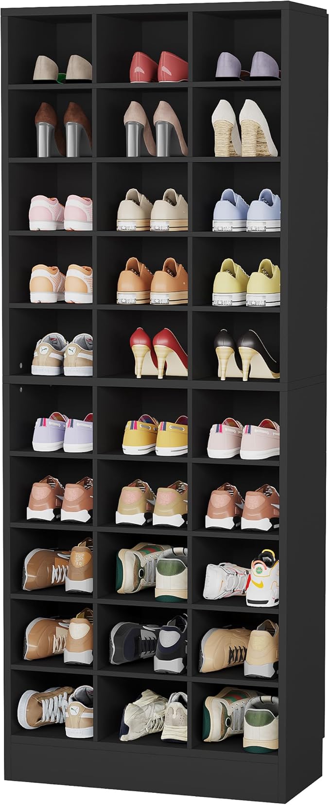 Tribesigns 10-Tier Shoe Storage Cabinet, Black Wooden Shoe Rack with 30 Cubbies, Freestanding Tall Entryway Shoe Organizer for Closet, Entryway, Living Room