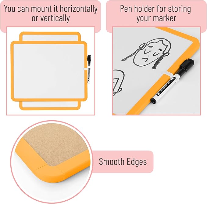 Mr. Pen- Dry Erase Board, 14” x 11” with a Black Dry Erase Marker, Small Mini White Board for Students