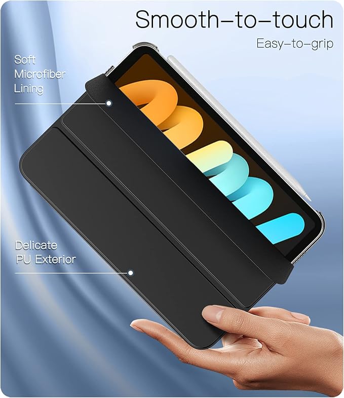 TiMOVO Case for iPad mini 7 A17 Pro 8.3 &amp mini 6th Gen - Black | Slim Translucent Hard Back Folio Cover Support Touch ID Auto Wake/Sleep