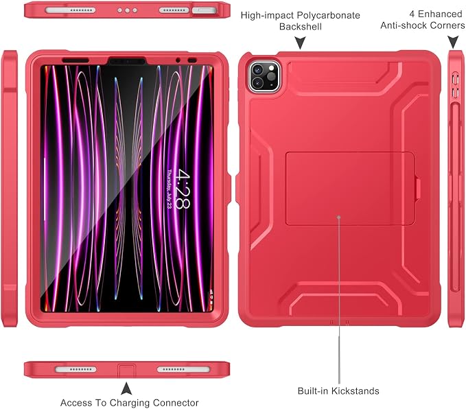Soke Case for iPad Pro 11 Inch 2022/2021/2020/2018/iPad Air 5th/4th GenerationBuilt-in Screen Protector - Support 2nd Apple Pencil Charging - Heavy Duty Rugged Protective Kickstand Case - Black