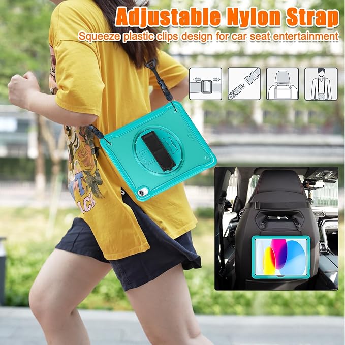 Case for iPad (A16) 11th/10th Generation 2025/2022 11/10.9 inch Rugged Shockproof Protective Cover with Screen Protector 360° Rotating Hand Strap&ampStand Pencil Holder Black