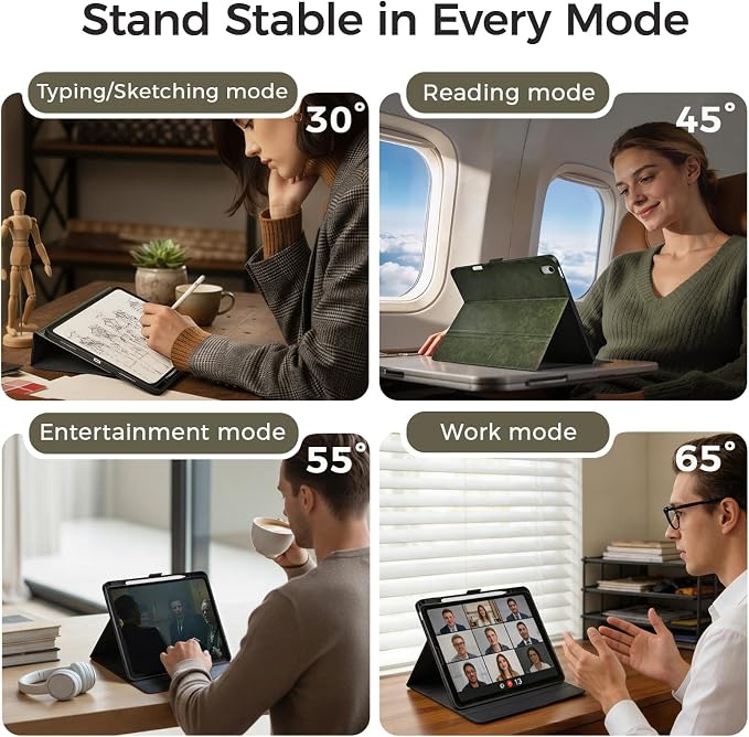 for iPad Air 13 Inch Case M4/M3/M2 (2026/2025/2024) Black | Slim LightweightPremium Vegan Leather CoverPencil HolderAuto Sleep/WakeMulti Viewing AngleTyping AngleMagnetic Clasp