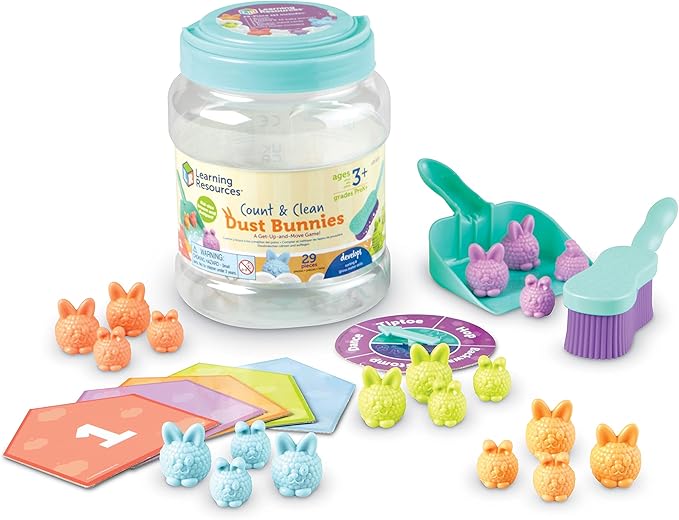 Learning Resources Count & Clean Dust Bunnies - Fine Motor Skills, Color and Shape Matching for Kids, Number Recognition, Toddler Montessori Sensory Toys, Birthday Gift for Boys and Girls