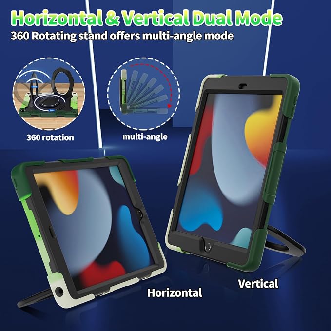 for iPad 9th 8th 7th Generation Case(iPad 10.2 inch) for Kids | 15ft Drop Protection Rugged with 360 Kickstand Handle Shoulder Strap，HD Screen Protector，Shockproof (2021/2020/2019 Release)