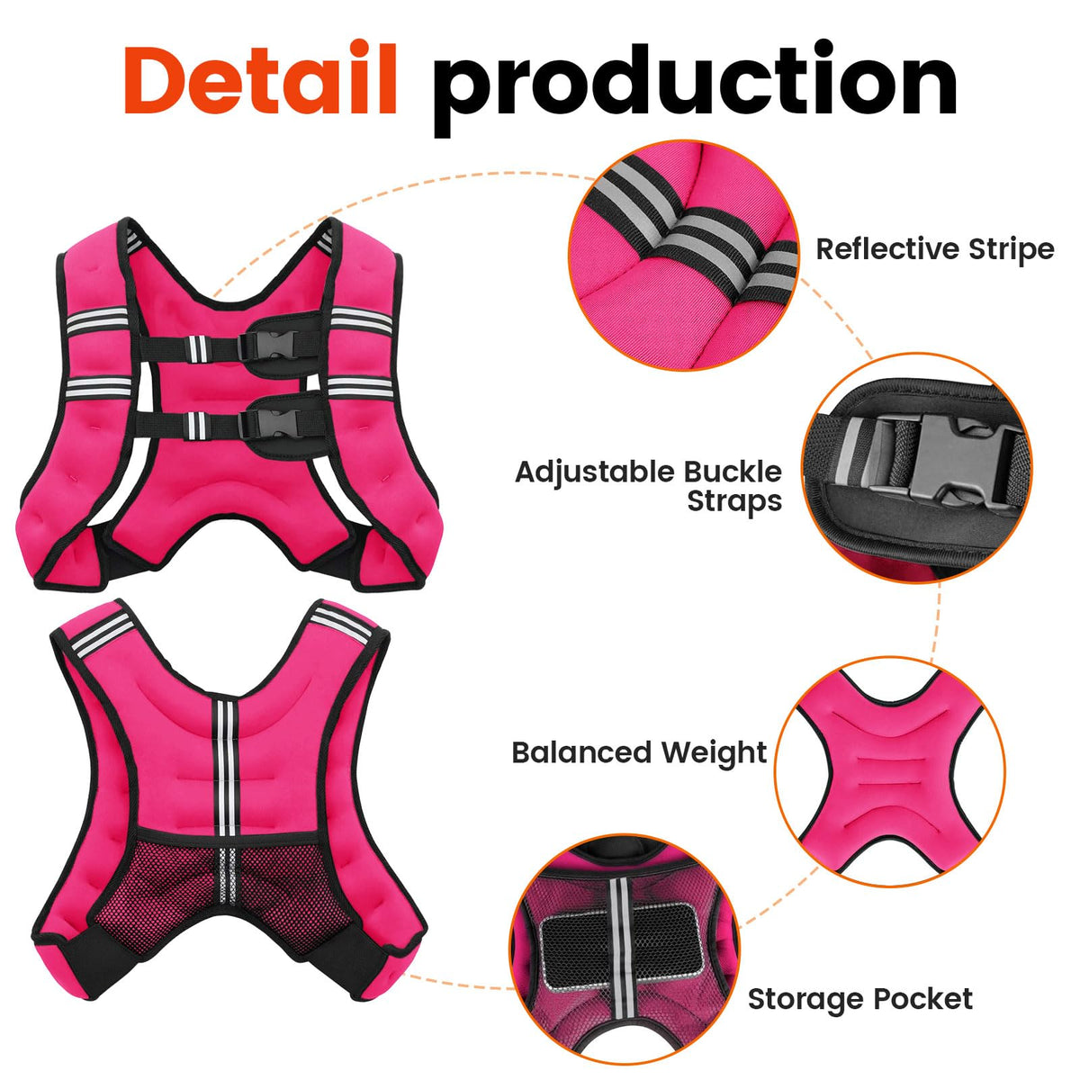 Poudee Weighted Vest, 20LB Weight Vest for Men Women, Body Weight Vests Adjustable with Reflective Stripe for Strength Training, Running, Training Workout, Jogging, Walking - 20LB, PINK