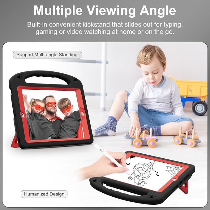 Kids Case for iPad 9th/8th/7th Gen. (10.2-inch 2021/2020/2019) | Shockproof Cover with Built-in Screen Protector and Stand Black