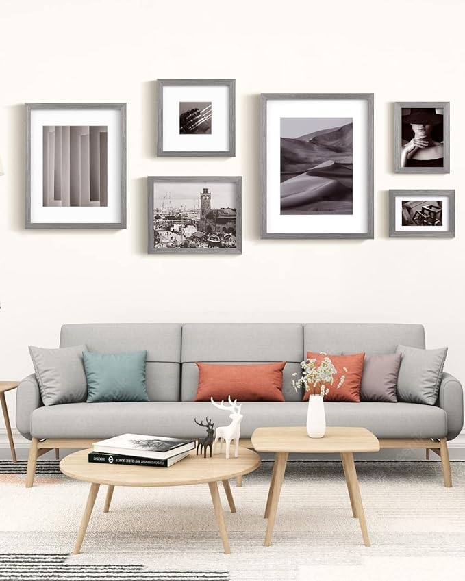 Egofine 8x10 Picture Frame Made of Solid Wood with Plexiglass, Display Pictures 4x6/5x7 with Mat or 8x10 Without Mat for Tabletop and Wall Mounting, Oak Grey