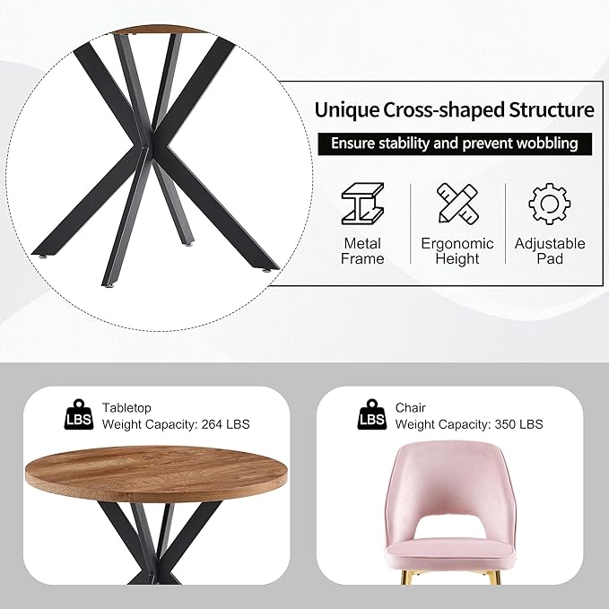 NORDICANA 3-Piece Dining Table Set for 2 - Space Saving 37-Inch Round Table and Chairs, 2 Seaters Dining Set with Upholstered Dining Chairs (Light Pink)