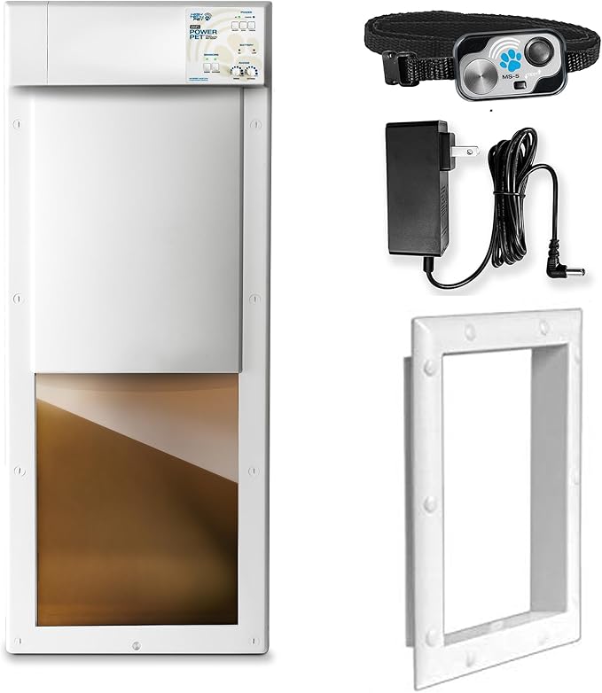 Genuine Power Pet Fully Automatic Pet Door from High Tech Pet Brand. Pet Collar Operated, 4 Way Access, Directional Sensing, Dead Bolt Lock, Air Tight, Quick, Quiet Operation, USA Customer Service