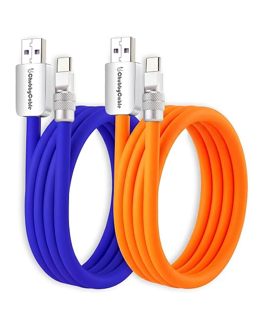 chubbycable 120W Silicone USB A to C Cable 2 Pack Black+Gray 13.1FT | Couple Color Matching 6mm Extra Thick 45000+ Bend Tested 480Mbps Data Transfer E-Marker Safety Chip Tangle-Free