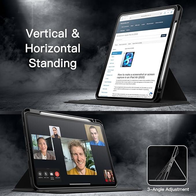 JETech Rotating Case Cover for iPad Pro 11 4/3 Black | For 2022/2021 Model 360° Rotation Stand Clear Back Design Auto Wake/Sleep Pencil Holder Full Protection