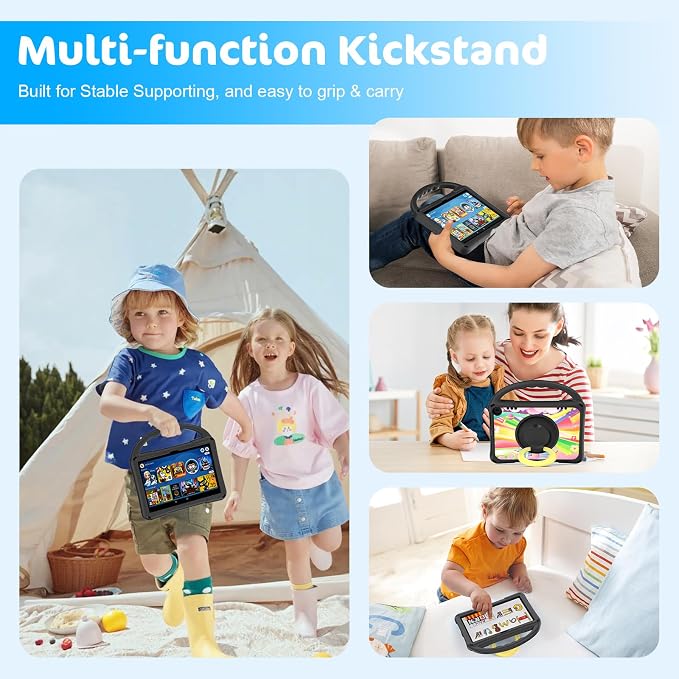 8 Tablet Case for Kids (12th/10th Generation2024/2022 Release) Ubearkk Rotating 360 Kickstand Lightweight Shockproof Protective Case CoverBlack
